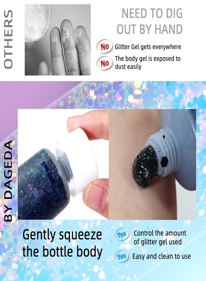 DAGEDA Body Glitter Gel, Face Glitters Body Gel Sequins Shimmer Liquid Eyeshadow, Chunky Glitter for Face Hair Nails, Holographic Cosmetic Laser Powder Festival Glitter Makeup 1.7oz (Black) - Image 5